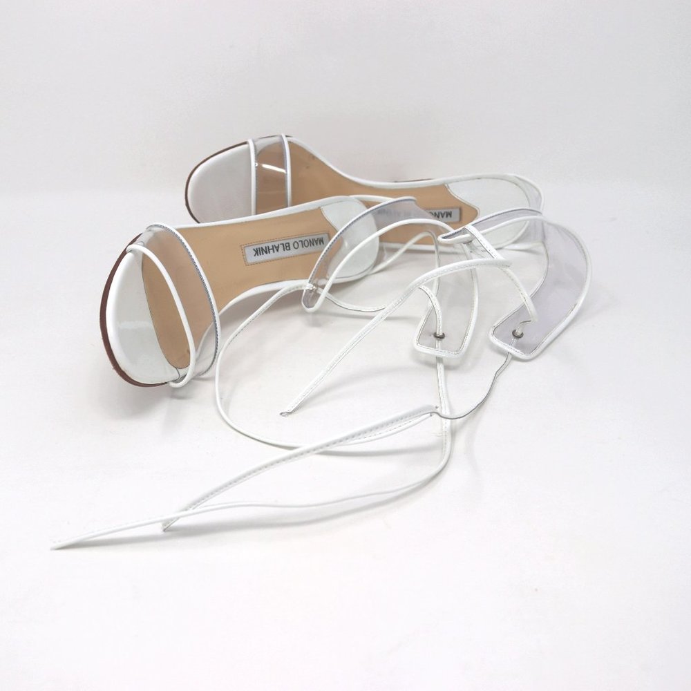37.5 Manolo Clear PVC Ankle Tie Strap Sandals - Picture 6 of 8